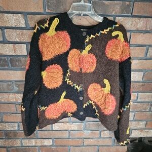 Design ptions by Philip & jane black and brown pumpkin button-down sweater
